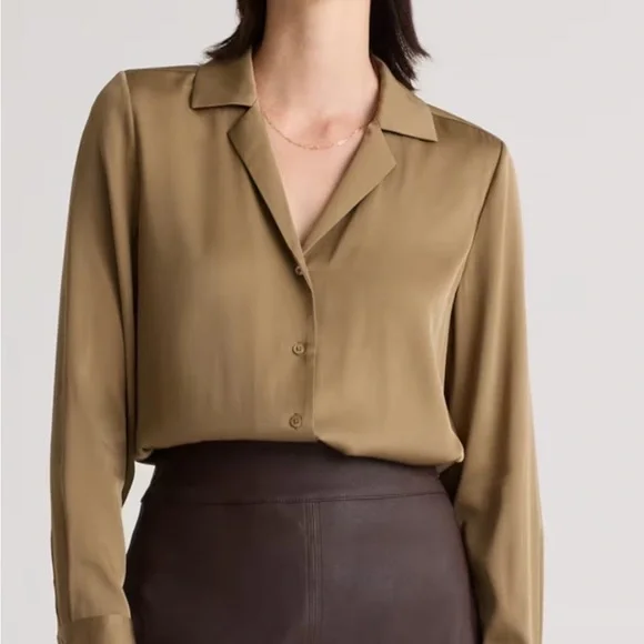 Quince Tan Fitted Button Down Shirt Notched Collar - Picture 7 of 9